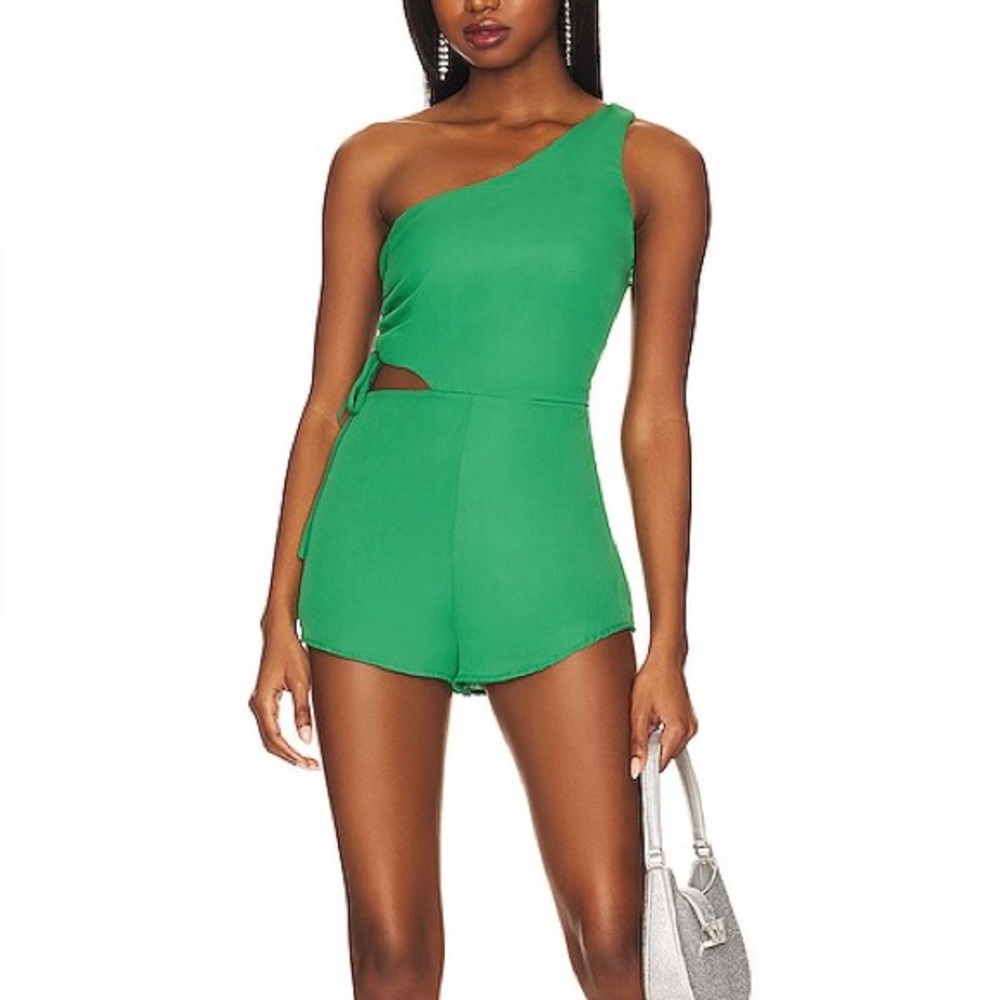Superdown Aimey One Shoulder Romper Green - Size Medium